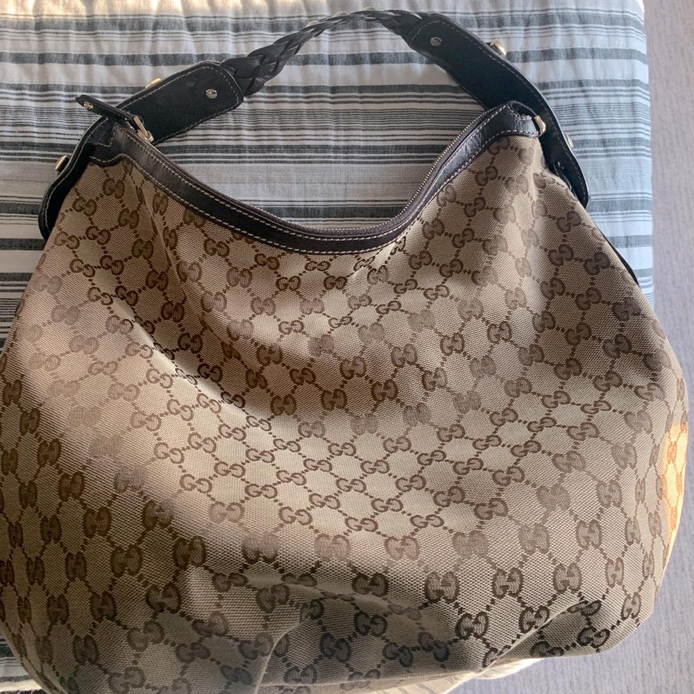 Gucci Horsebit Hobo GG canvas leather braided strap with gold details